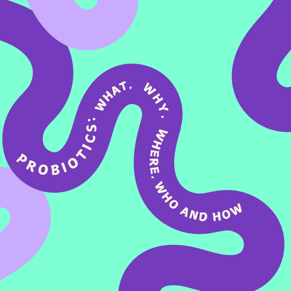 Text is gut like wave, Probiotics, what, why , where, who and how. Image for Probiotic blog
